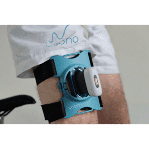 Ajuste en muslo de ProbeFix Dynamic dispositivo ecógrafo por Sanro Electromedicina