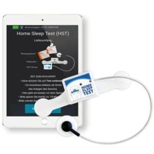 home sleep test somnomedics con tablet y sensor frontal